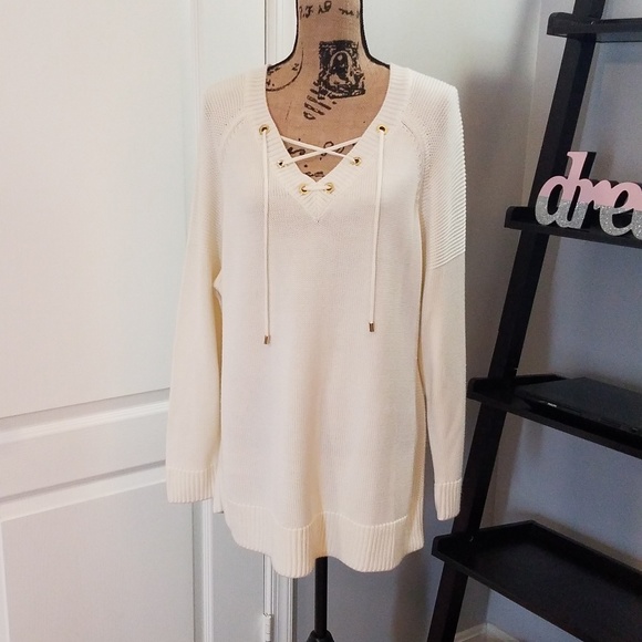 Calvin Klein Laced Front V-neck Sweater - Picture 1 of 6